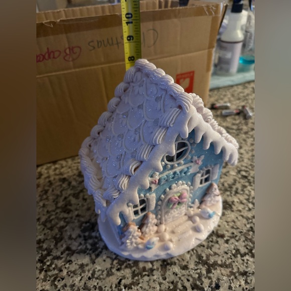 8.5” Peace Blue and White Valerie Parr Gingerbread House - Picture 8 of 12